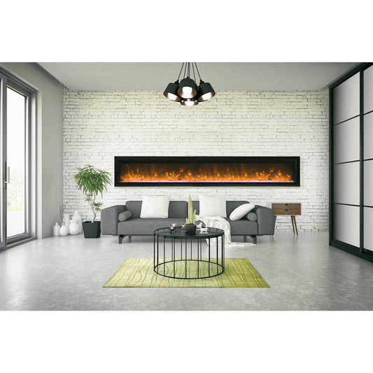 Remii by Amantii 100" WM-B Series Electric Fireplace with Glass and Black Steel Surround