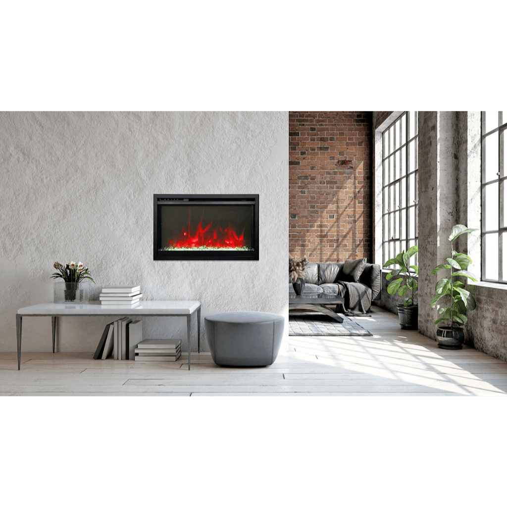 Remii by Amantii 30" Classic Extra Slim Built In Electric Fireplace with Black Steel Surround