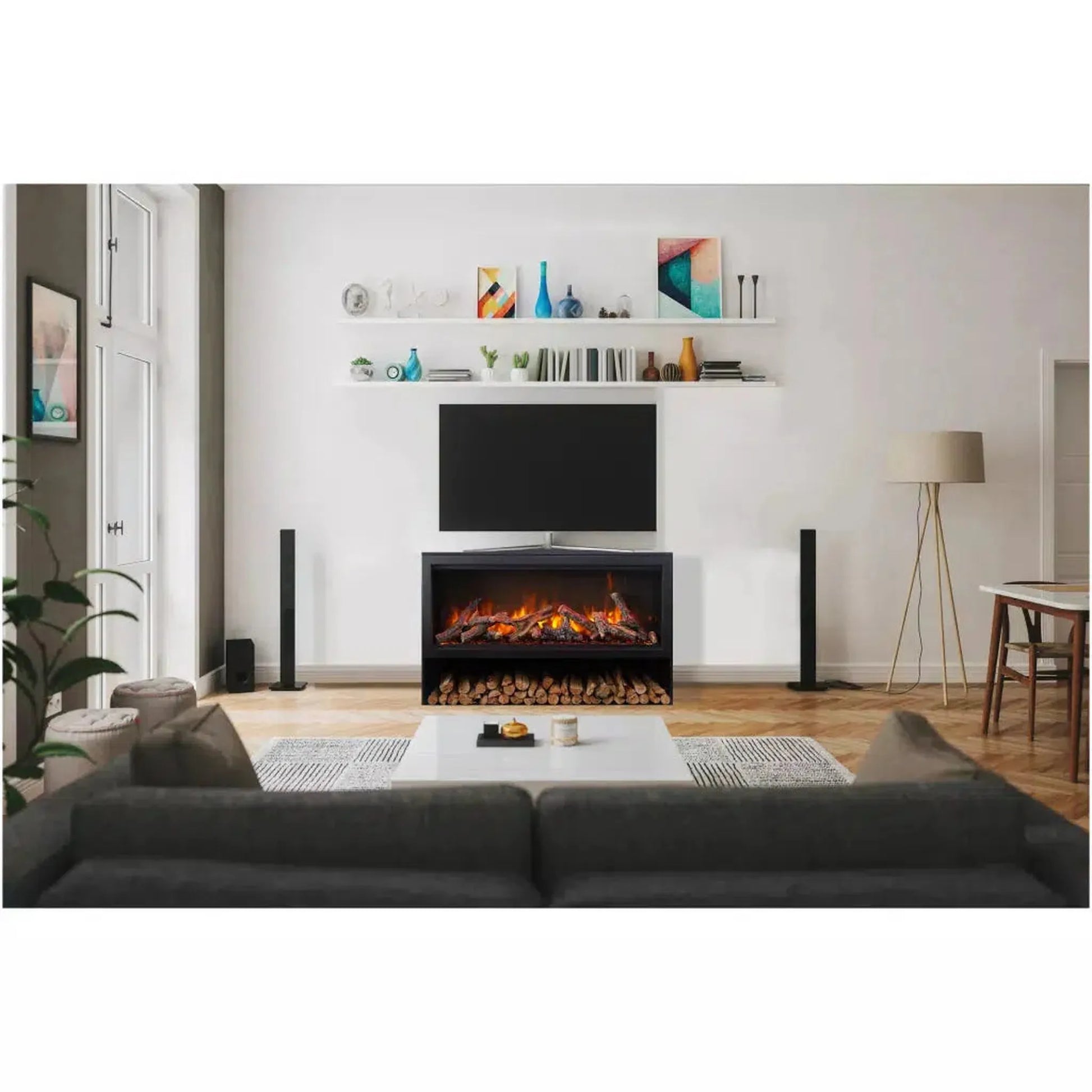 Remii by Amantii Black Contemporary Pedestal Display With Storage Compartment for 33" Classic Traditional Electric Fireplace