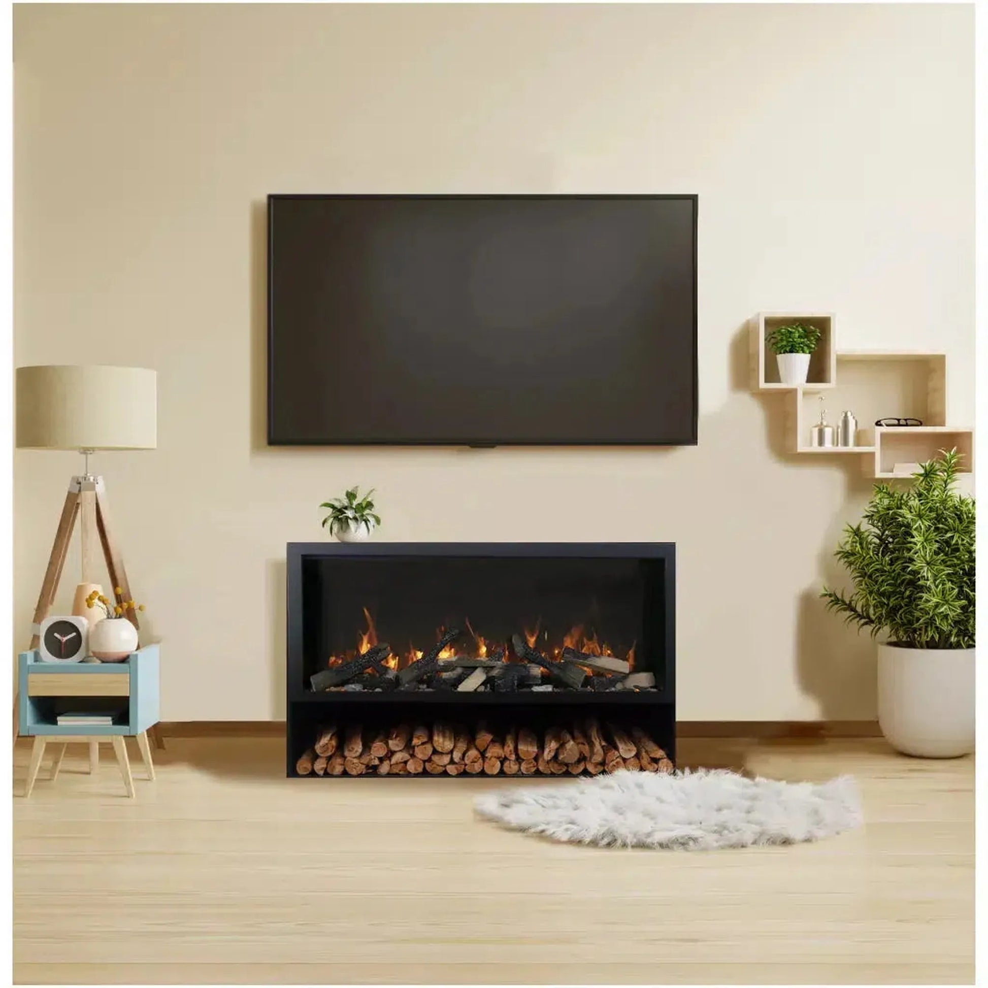 Remii by Amantii Black Contemporary Pedestal Display With Storage Compartment for 33" Classic Traditional Electric Fireplace