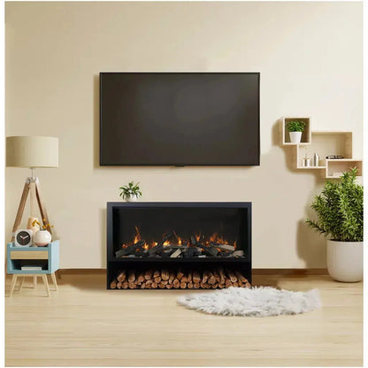 Amantii Black Contemporary Pedestal Display With Storage Compartment for TRD 26" Fireplace