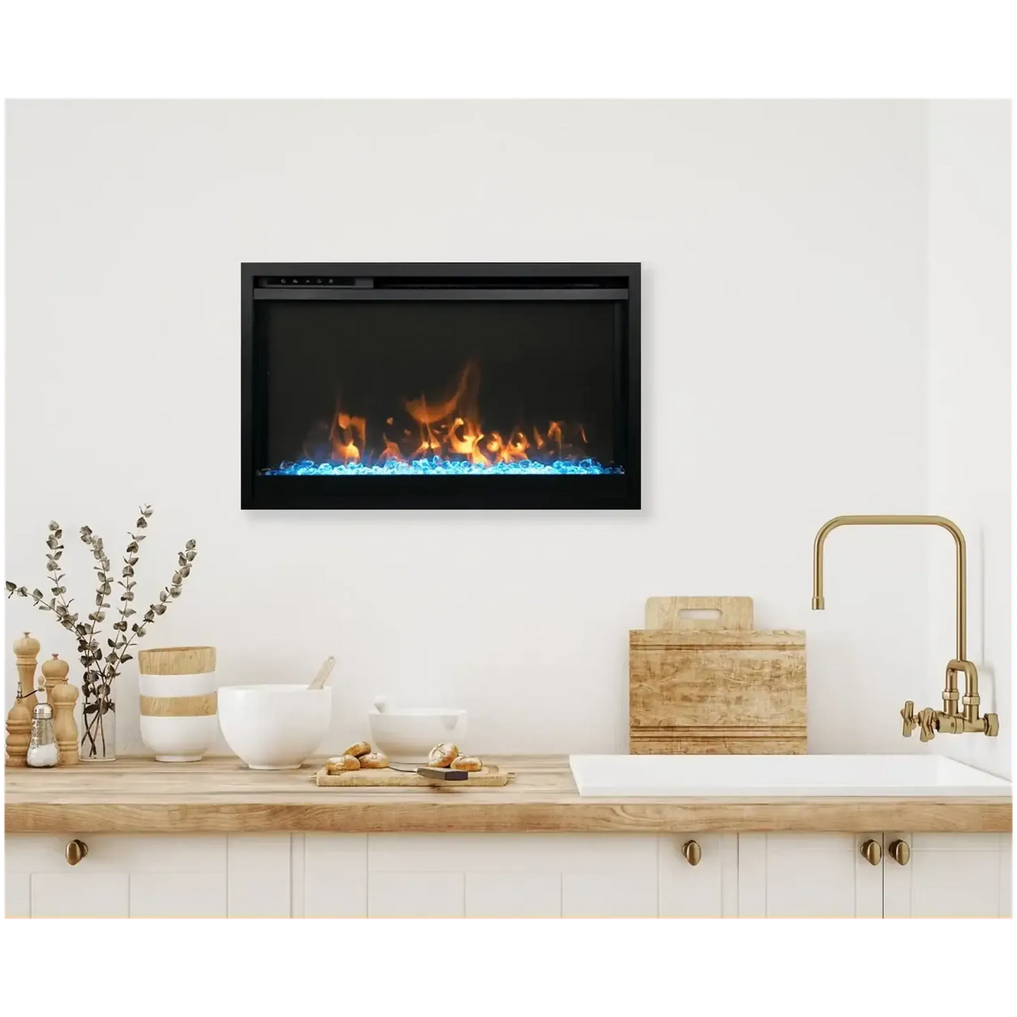 Remii by Amantii Classic Extra Slim 33" Buil-in Smart Electric Fireplace With Black Steel Surround
