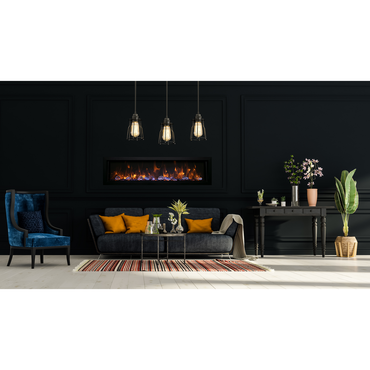 Remii by Amantii Deep Series 65" Built-in Electric Fireplace With Black Steel Surround