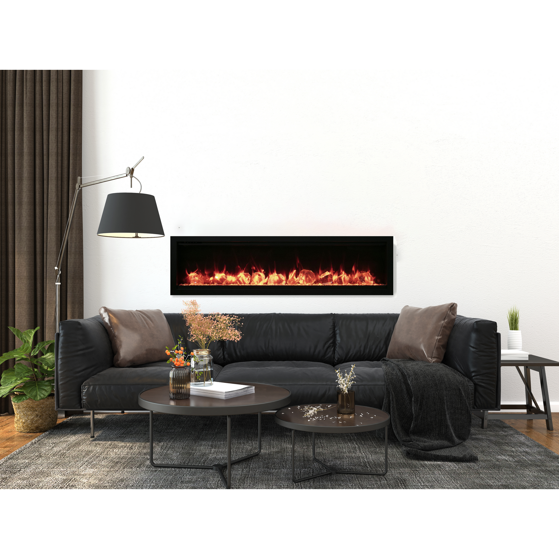 Remii by Amantii Extra Slim Series 65" Built-in Electric Fireplace With Black Steel Surround