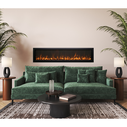 Remii by Amantii Extra Slim Series 65" Built-in Electric Fireplace With Black Steel Surround