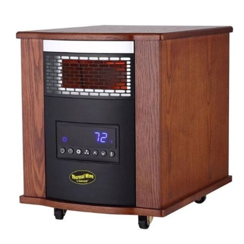 SUNHEAT TW1500-UV Thermal Wave 14" Modern Oak Electric Portable Infrared Heater With Ultraviolet Air Purification and Remote Control