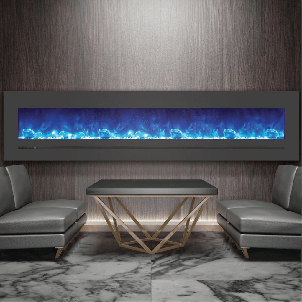 Sierra Flame by Amantii 88" Wall Mount/Flush Mount Electric Fireplace with Deep Charcoal Colored Steel Surround