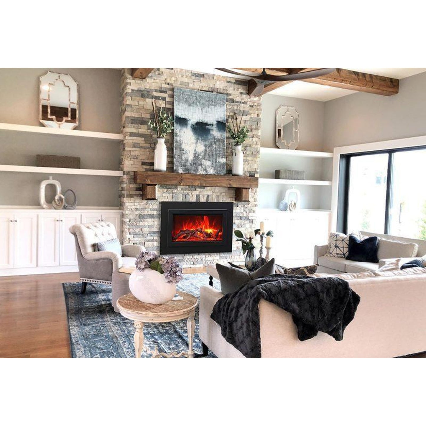 Sierra Flame by Amantii Insert Series 34" Electric Fireplace Insert With Black Steel Surround