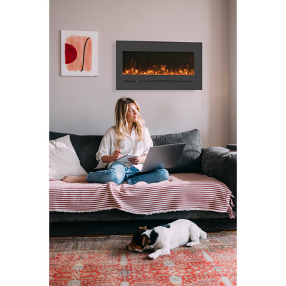 Sierra Flame by Amantii Wall Mount/Flush Mount 88" Electric Fireplace With Deep Charcoal Colored Steel Surround and Glass Media