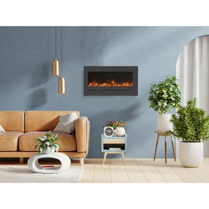 Sierra Flame by Amantii Wall Mount/Flush Mount 88" Electric Fireplace With Deep Charcoal Colored Steel Surround and Glass Media