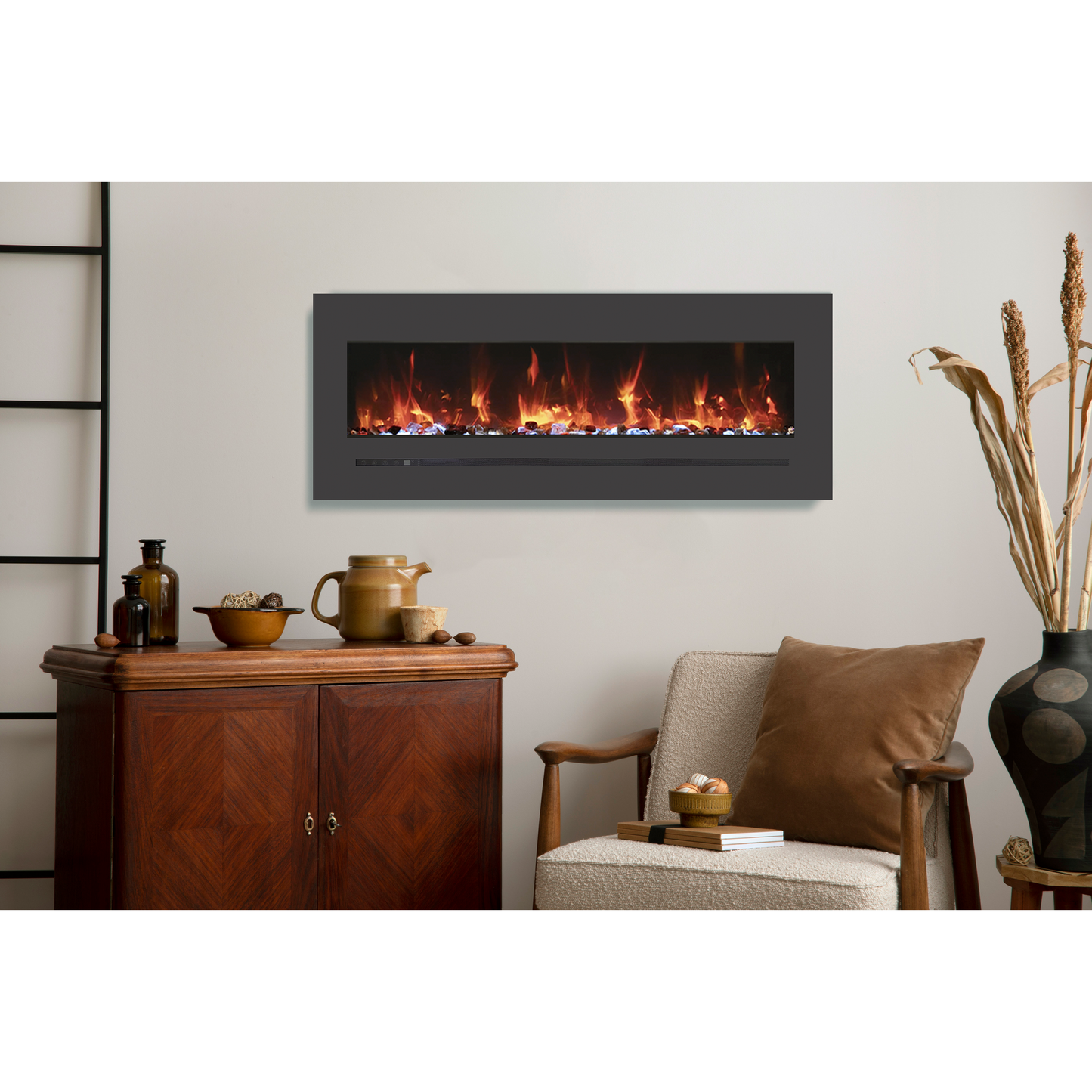 Sierra Flame by Amantii Wall Mount/Flush Mount 88" Electric Fireplace With Deep Charcoal Colored Steel Surround and Glass Media