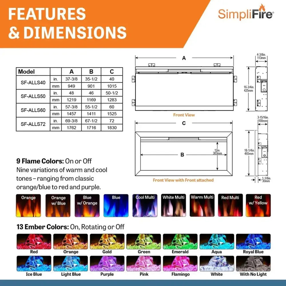 SimpliFire Allusion Slim 40" Linear Electric Recessed Fireplace