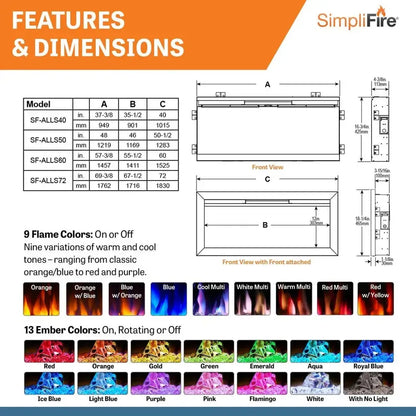 SimpliFire Allusion Slim 40" Linear Electric Recessed Fireplace