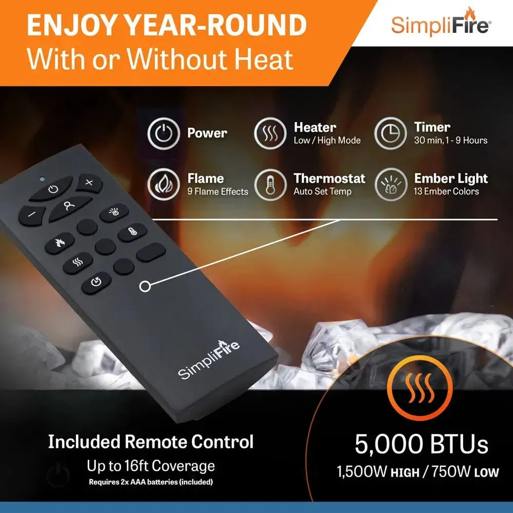 SimpliFire Allusion Slim 50" Linear Electric Recessed Fireplace