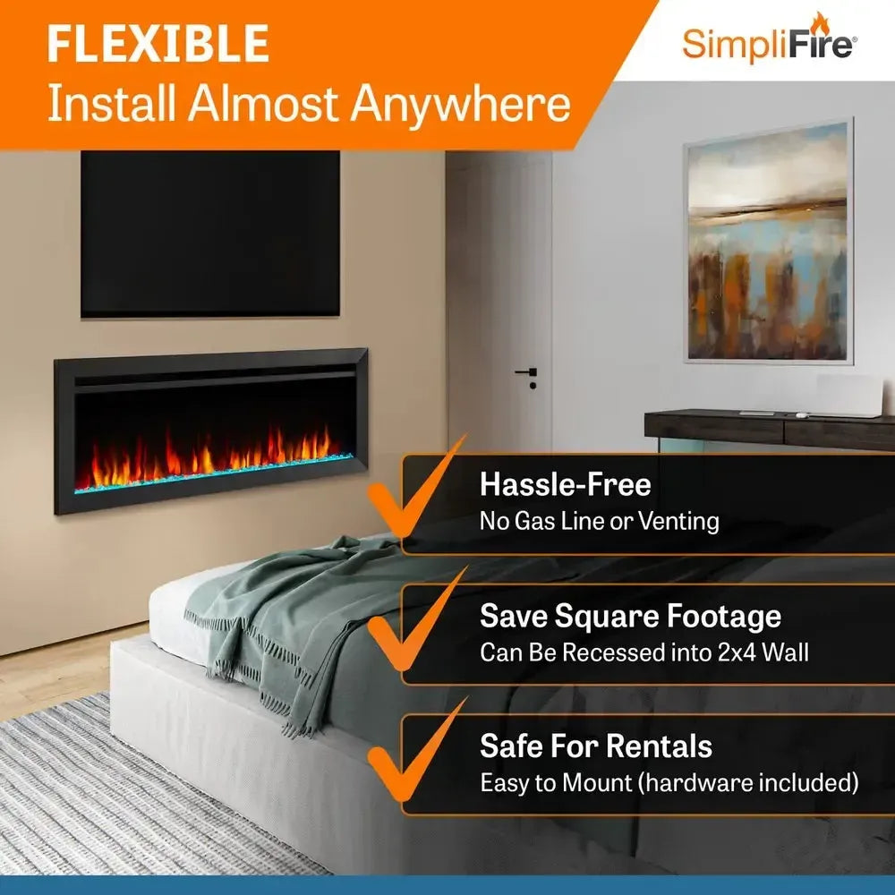 SimpliFire Allusion Slim 50" Linear Electric Recessed Fireplace
