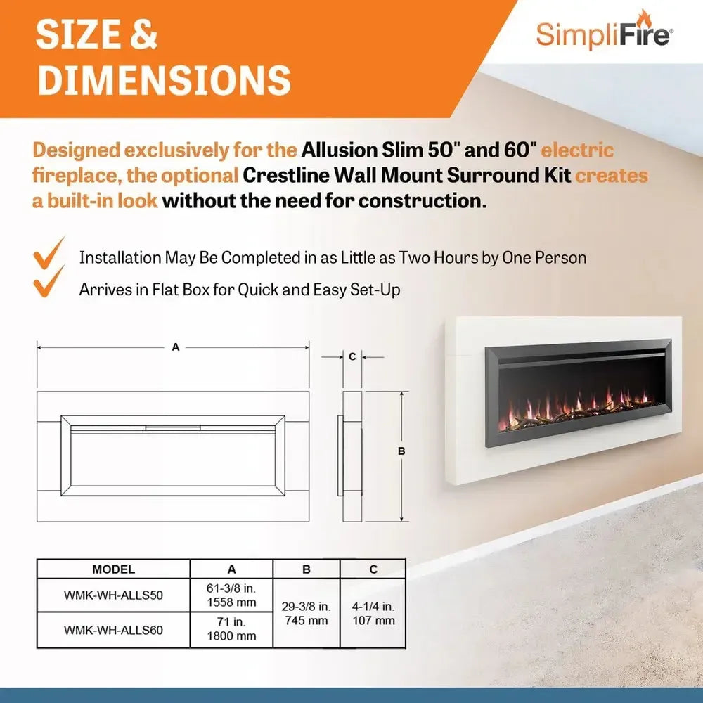 SimpliFire Allusion Slim 50" Linear Electric Recessed Fireplace