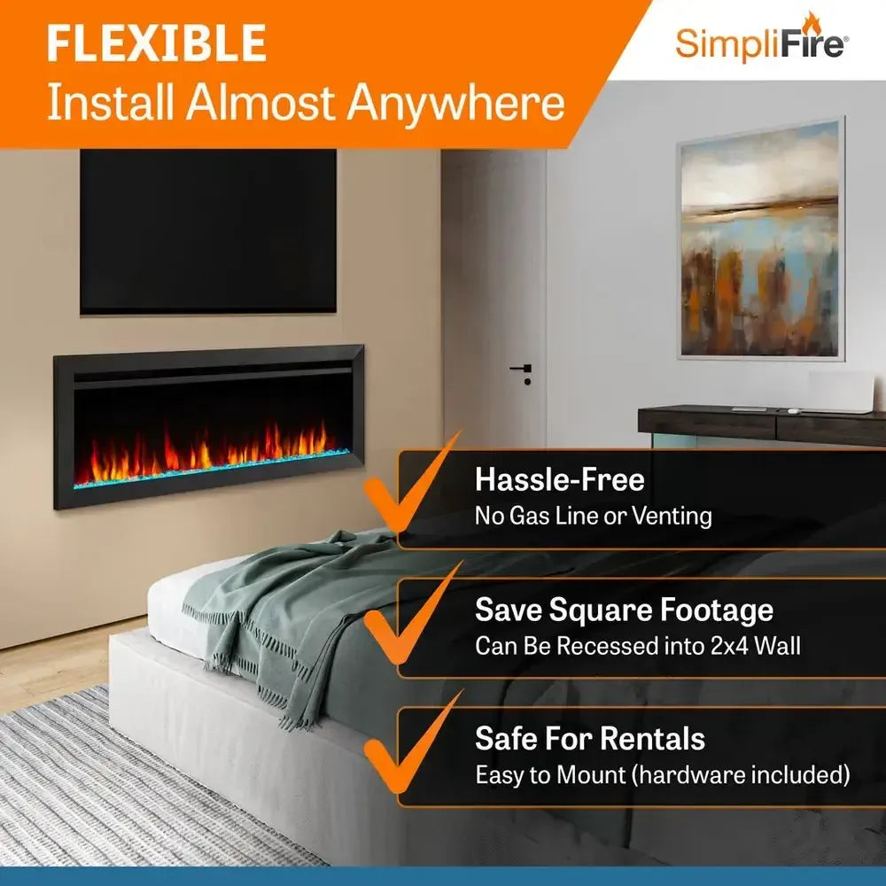 SimpliFire Allusion Slim 60" Linear Electric Recessed Fireplace
