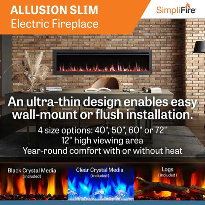 SimpliFire Allusion Slim 60" Linear Electric Recessed Fireplace