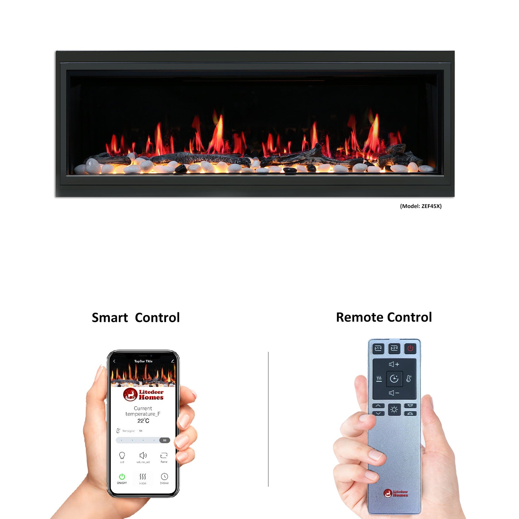 Litedeer Latitude 45" Ultra Slim WiFi Enabled Built-In Electric Fireplace With Reflective Fire Glass